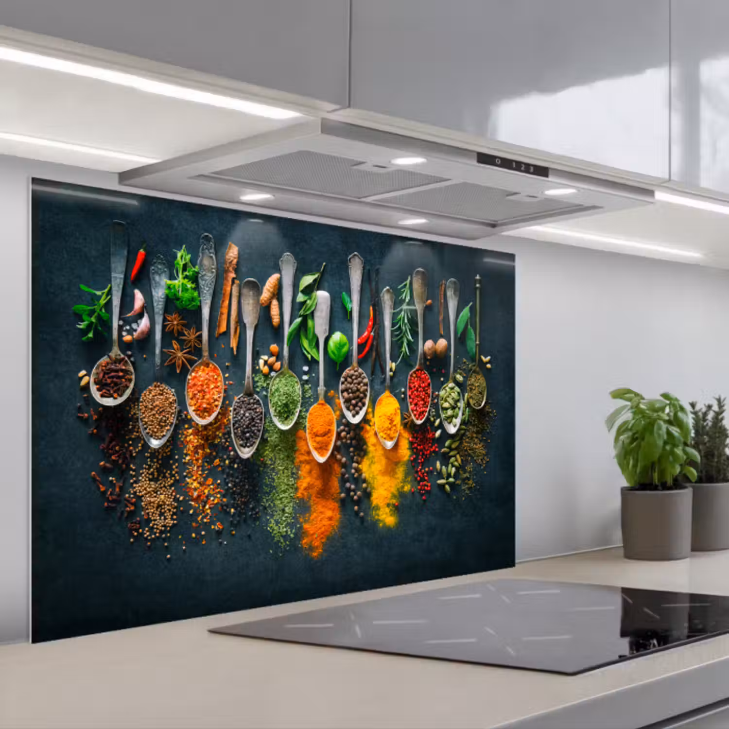 Kitchen splashback for hob - Herbs - Spices - Spoons