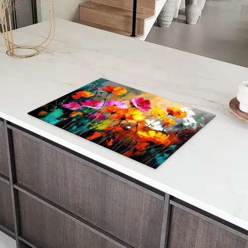 Felgekleurd - Bloemblaadjes - Abstract Inductie beschermer vinyl 3mm klein -sfeer8