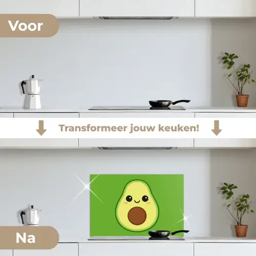 Avocado - Groen - Speels keuken achterwand spatscherm klein -voor_na_NL