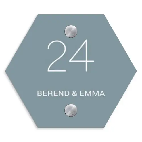Effen blauwgrijs - Klassiek Naambord Hexagon klein -3d