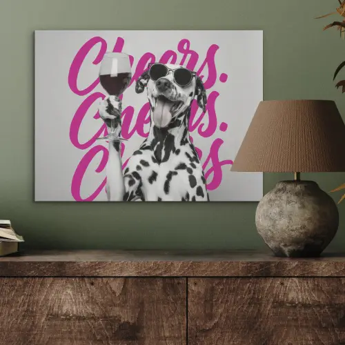 Cheers - Hond - Roze - Wijn PET vilt klein -sfeer2