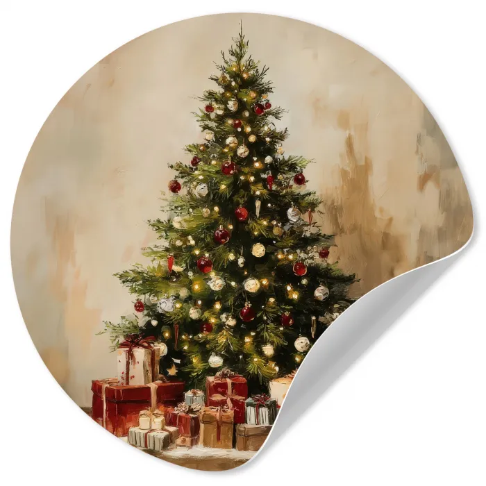 Kerstboom - Versierd - Kleurrijk Wandcirkel behangsticker klein -3d