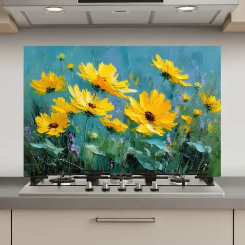 Penseelstreken - Bloemen - Felgeel - Abstract keuken achterwand spatscherm klein -3d_website