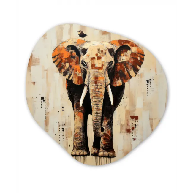 Olifant - Slurf - Mozaïek - Abstract Wandcirkel Organisch Forex 3mm klein -3d