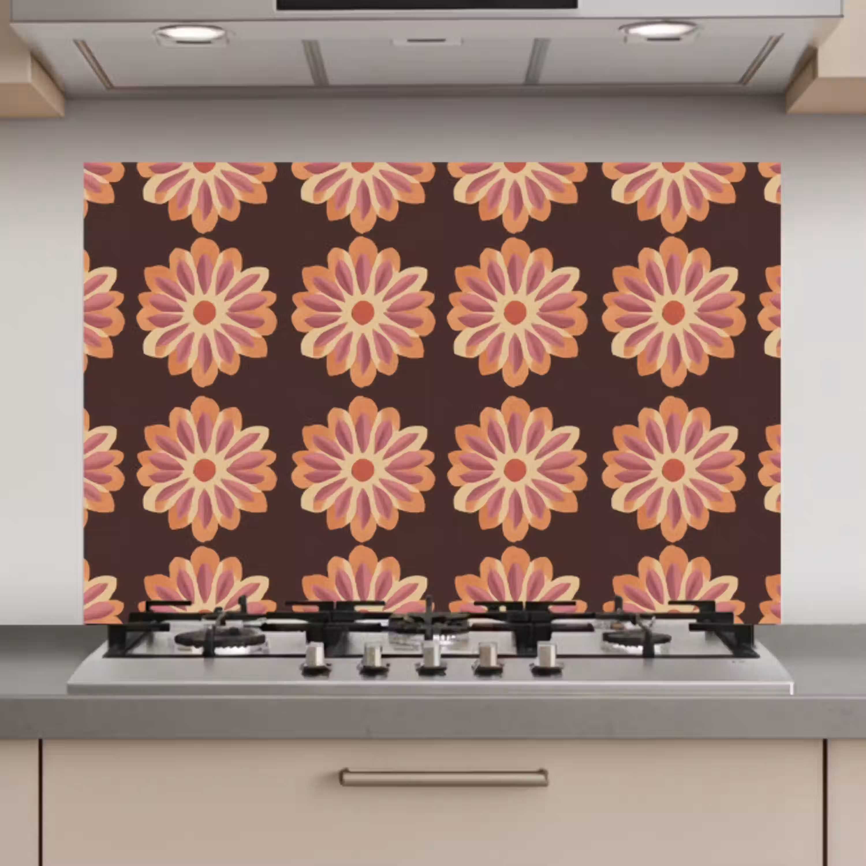 Bloemen - Patroon - Bruin keuken achterwand spatscherm klein 900 -3d_website