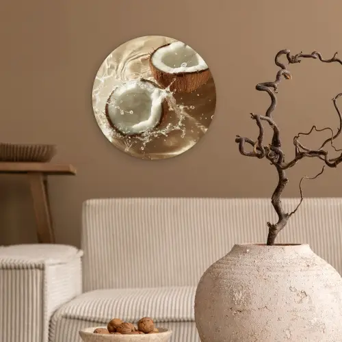 Kokosnoot - Water - Beige - Spetters Wandcirkel plexiglas klein -sfeer1