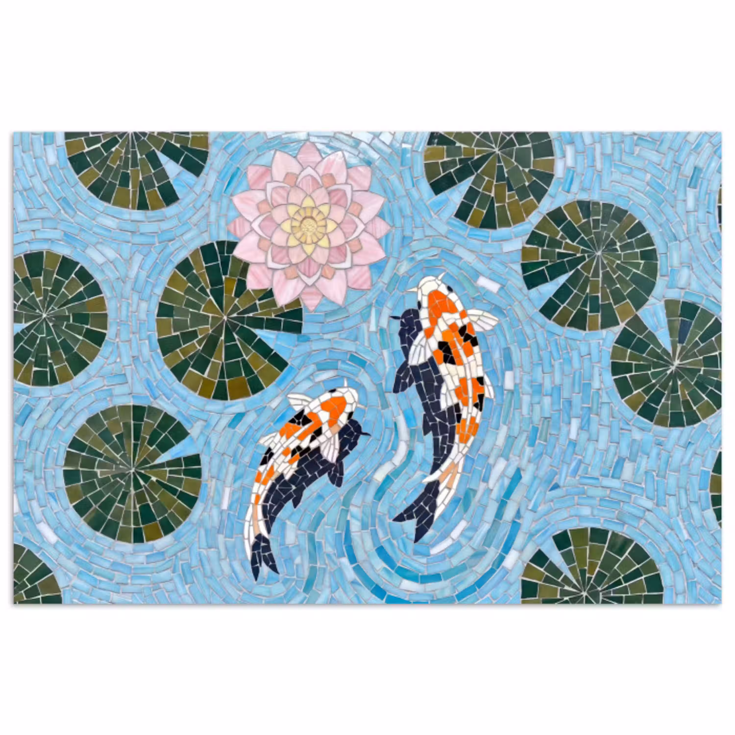 Vis - Water - Natuur - Mozaïek - Blauw poster papier klein -3d