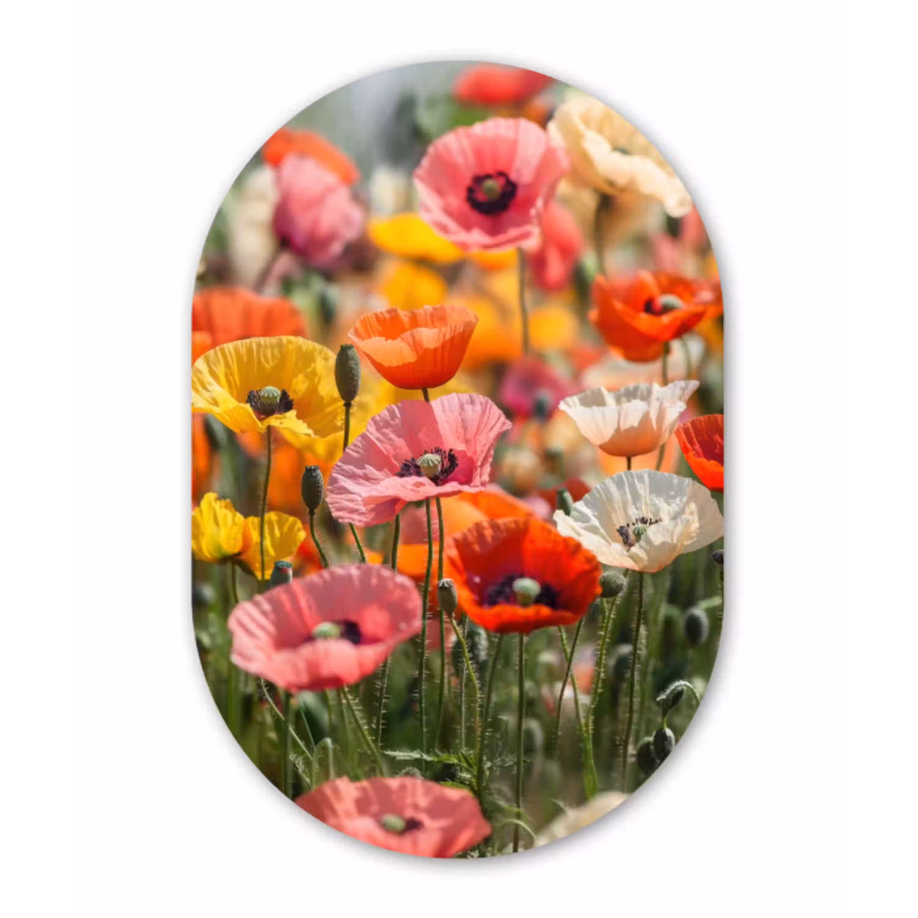 Bloemenveld - Klaprozen - Kleurrijk Wandcirkel Ovaal Forex klein -3d