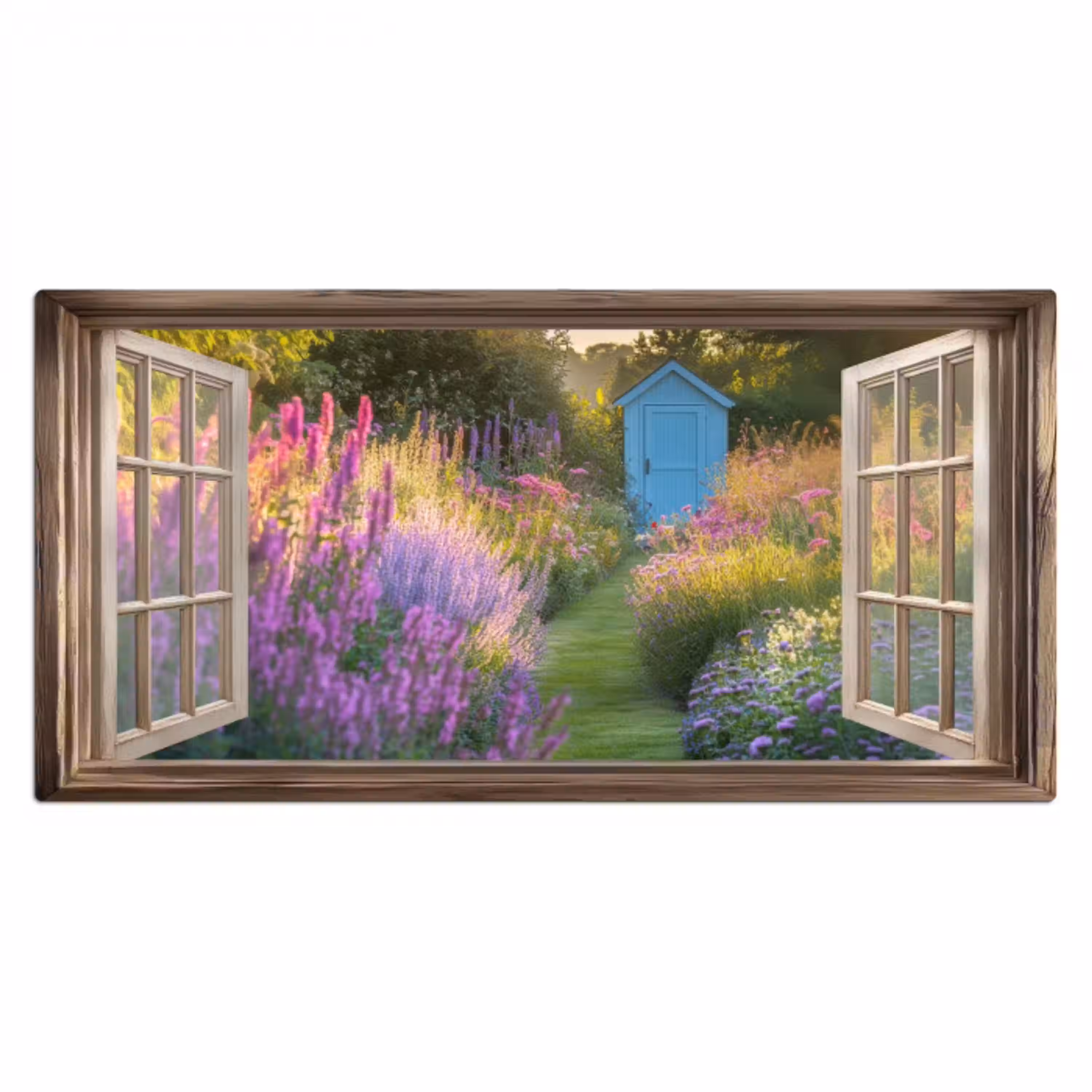 Doorkijk - Bloemen - Raam - Natuur Muismat XXL klein -3d_leeg
