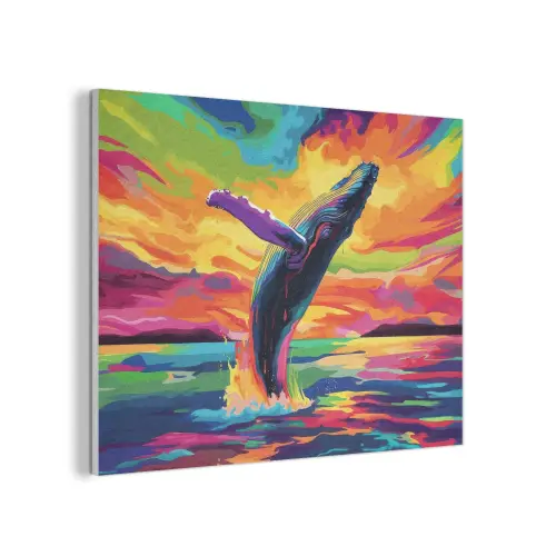 Zonsondergang - Walvis - Geschilderd - Kleurrijk PET vilt klein -3d