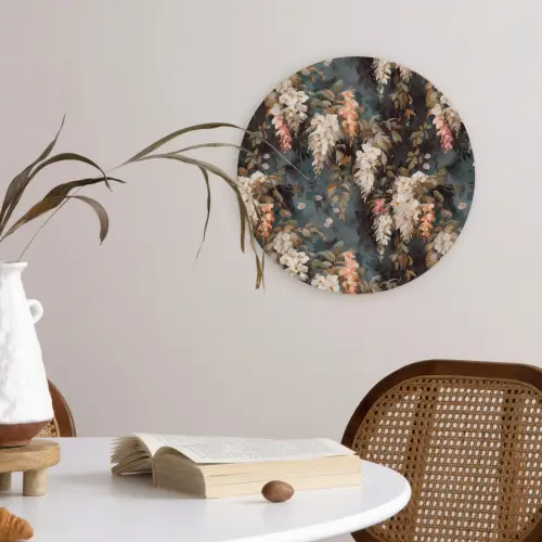 Bloemen - Bladeren - Donker - Patroon Wandcirkel kunststof plaat 5mm dik klein 188 -sfeer4