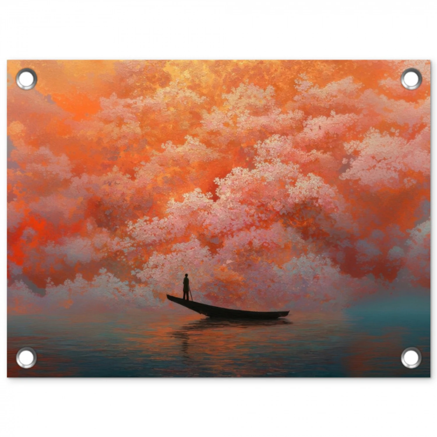 Zee - Boot - Wolken - Oranje tuinposter los doek klein -3d