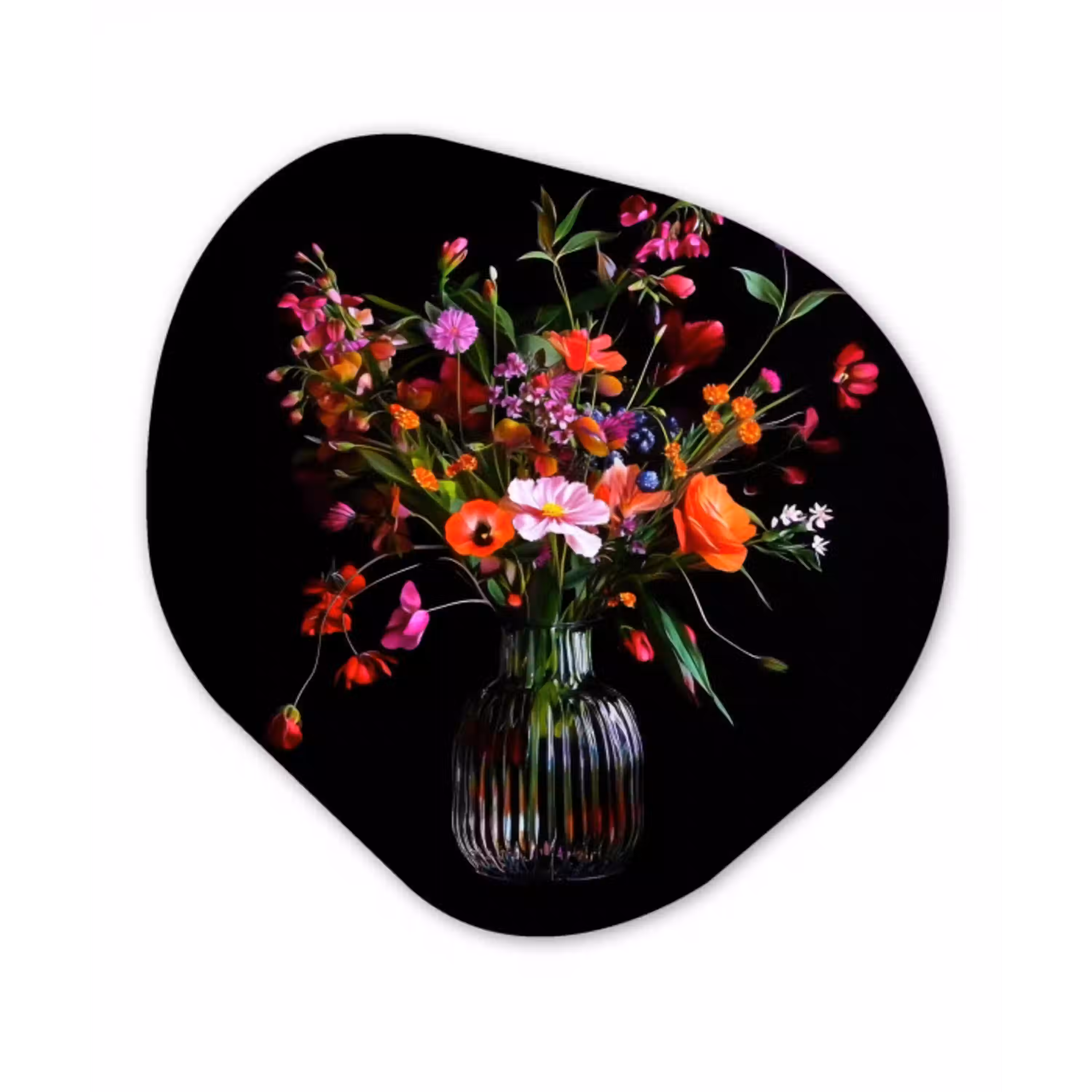 Boeket - Veldbloemen - Vaas Wandcirkel Organisch Plexiglas middel -3d