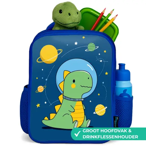Dino - Ruimte - Planeten Kinderrugzak - Blauw middel -inhoud_NL