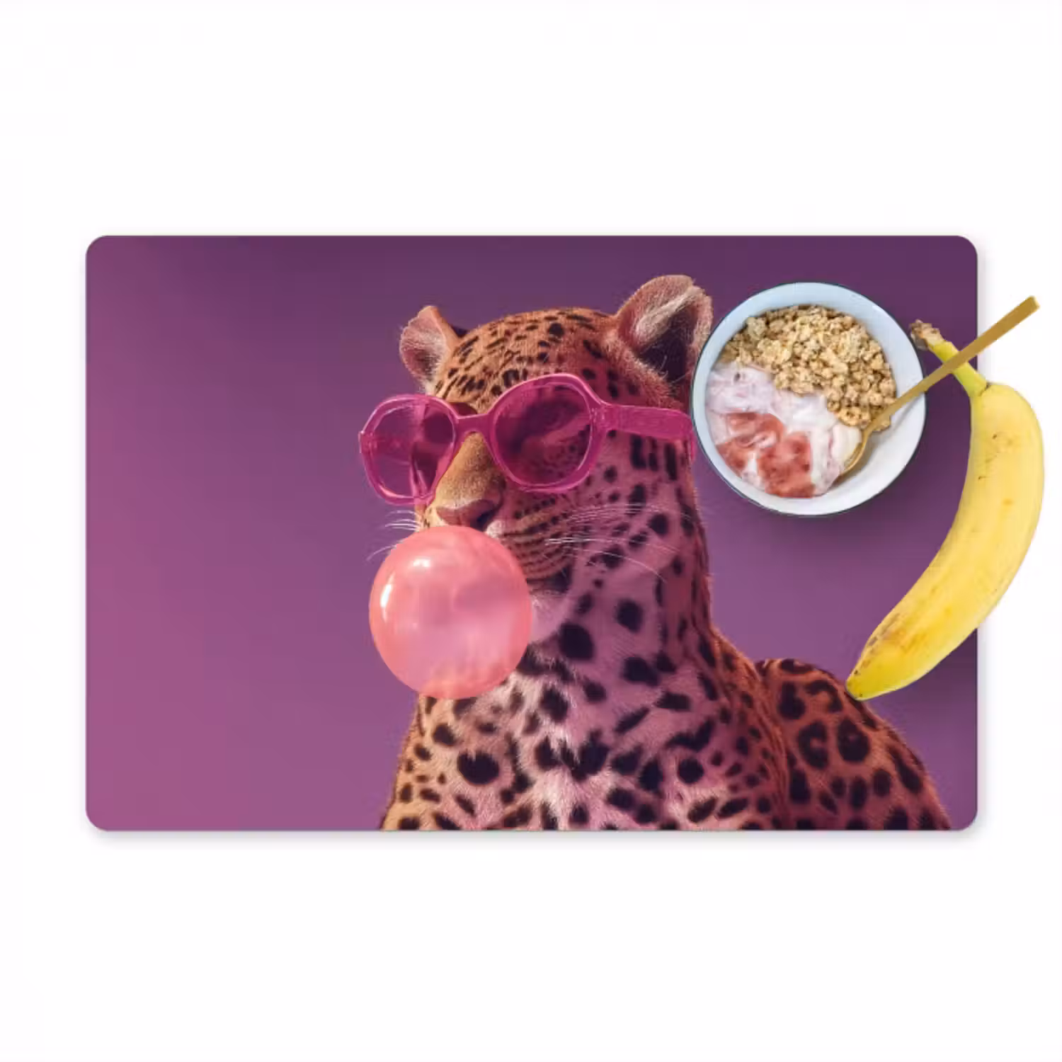 Tischset - 6 Stück - Panther - Sonnenbrille - Kaugummiblase - Rosa