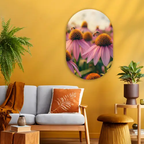 Bloemen - Paars - Bijen Wandcirkel Ovaal Glas middel -sfeer4