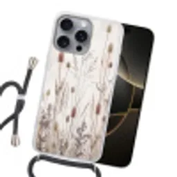 Weidebloemen - Design - Sepia Hoesje iPhone 16 Pro Max met koord klein -sfeer1