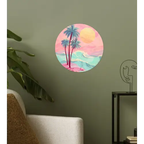 Palmbomen - Golven - Zee Wandcirkel behangsticker klein -sfeer2