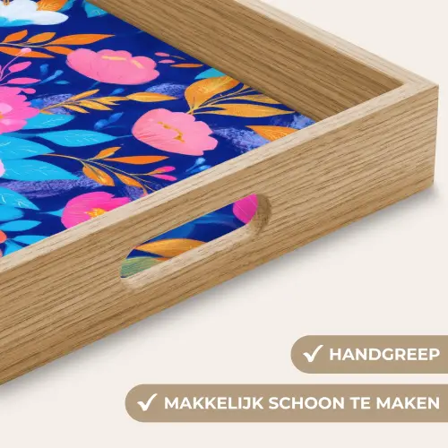 Bloemen - Blauw - Roze Dienblad Rechthoek middel -USP_HandgreepNL