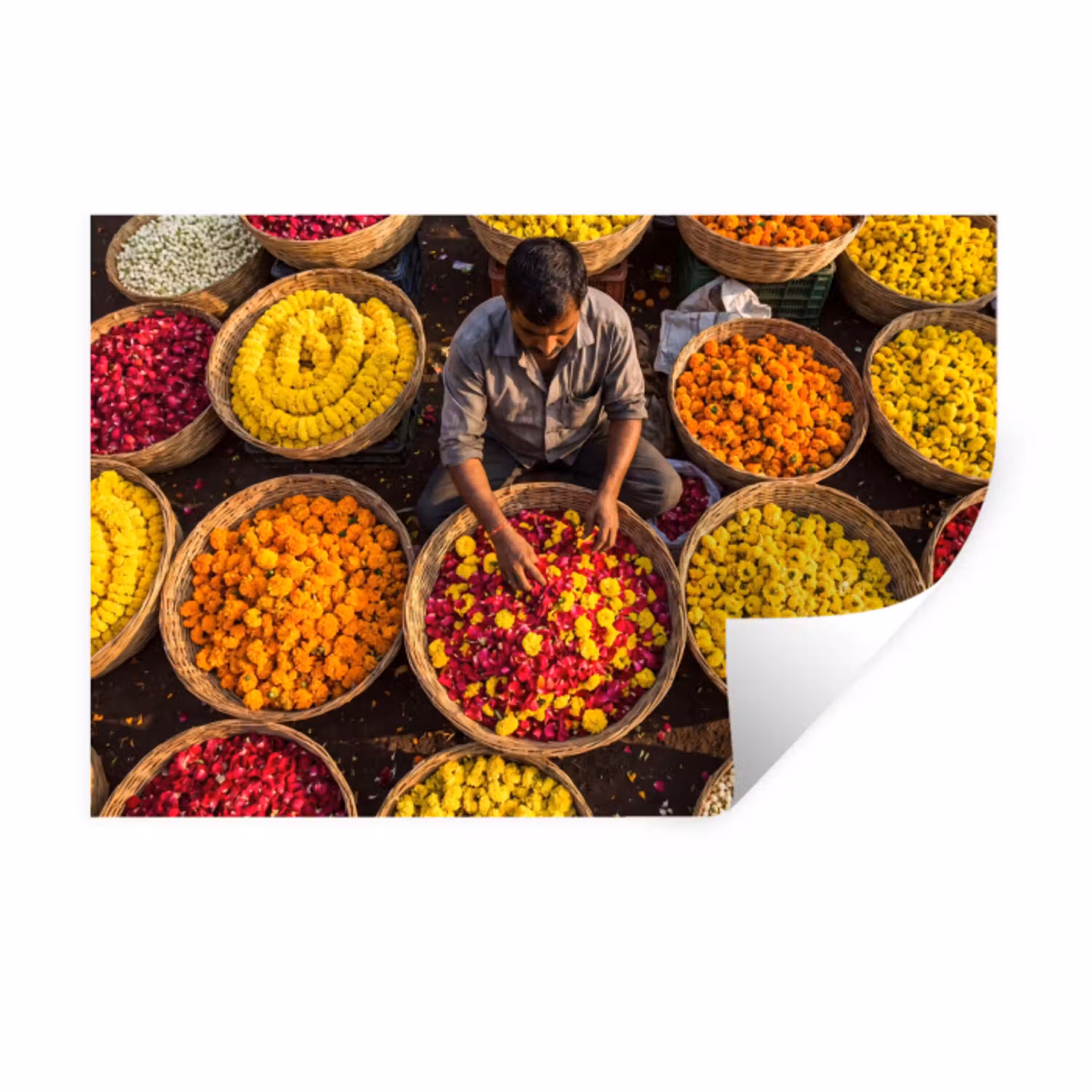 Bloemen - Markt - Kleurrijk Muursticker klein -3d