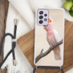 Papagaai - Tak - Roze Hoesje Samsung Galaxy A52 5G met koord klein -sfeer4