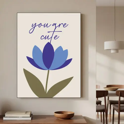 Korenbloem - Valentijn - Bloem - Blauw Textielframe zwart klein -sfeer2