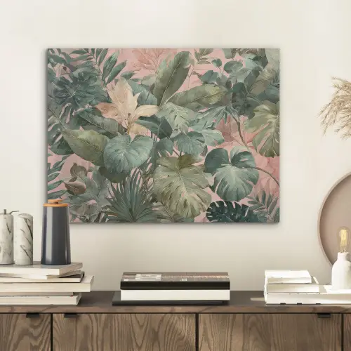 Compositie van bladeren - Groen - Roze PET vilt klein -sfeer1