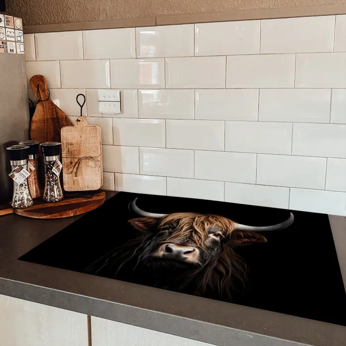 Inductiebeschermer van schotse hooglander in keuken