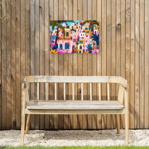 Kleurrijk - Roze - Oranje - Geel - Bloemen Tuinposter op houten frame 2 cm dik klein -sfeer4