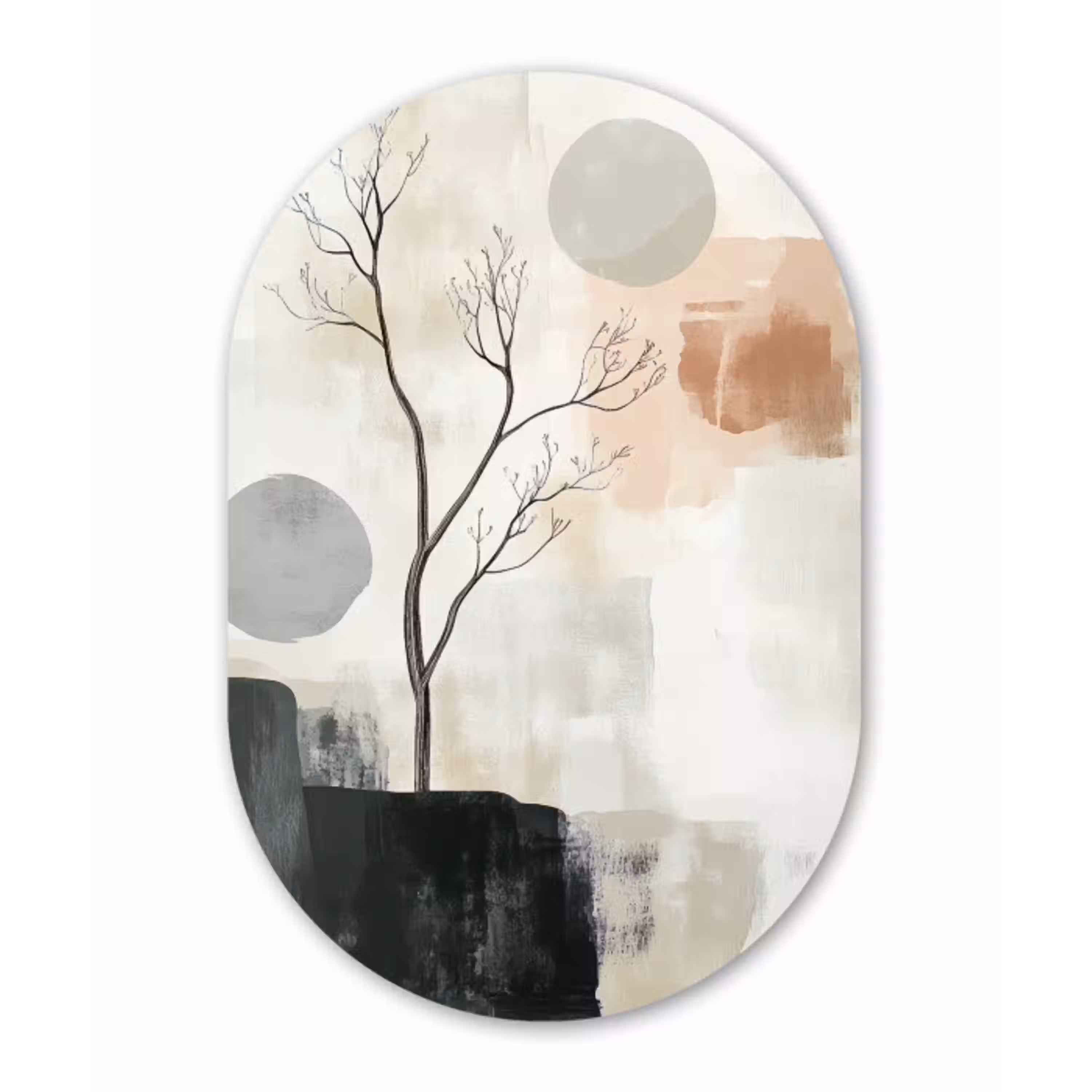 Wabi sabi - Beige - Plant Wandcirkel Ovaal Glas middel -3d