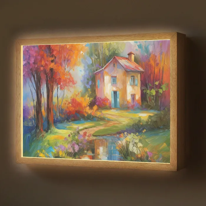 Landschap - Kleurrijk - Olieverf - Kunst Light Box met batterij (Wandlamp) middel -z3d_website