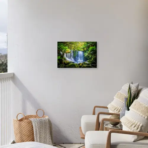 Waterval in het Regenwoud Tuinposter op houten frame 2 cm dik klein -sfeer1