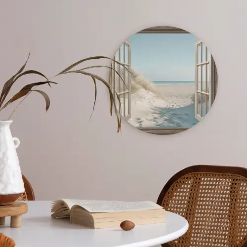 Doorkijk - Helmgras - Duinen - Zee - Landschap Akoestische PET Vilt - Rond klein -sfeer3