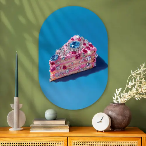 Taart - Edelstenen - Glitters - Roze Wandcirkel Ovaal Glas middel -sfeer2
