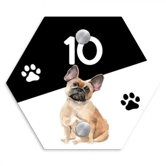 Zwart wit - Huisdier - Franse bulldog Naambord Hexagon klein -3d