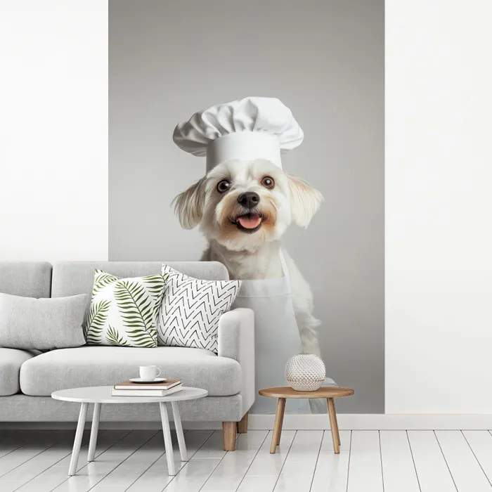 Hond - Wit - Kok fotobehang vinyl groot -woonkamer
