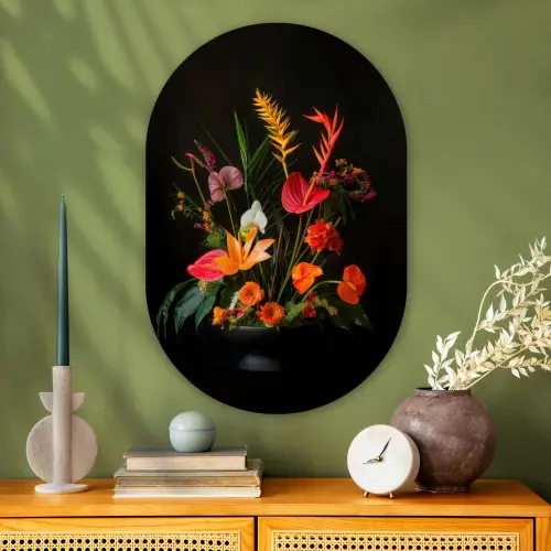 Schaal - Boeket - Bloemen Wandcirkel Ovaal Glas middel -sfeer2