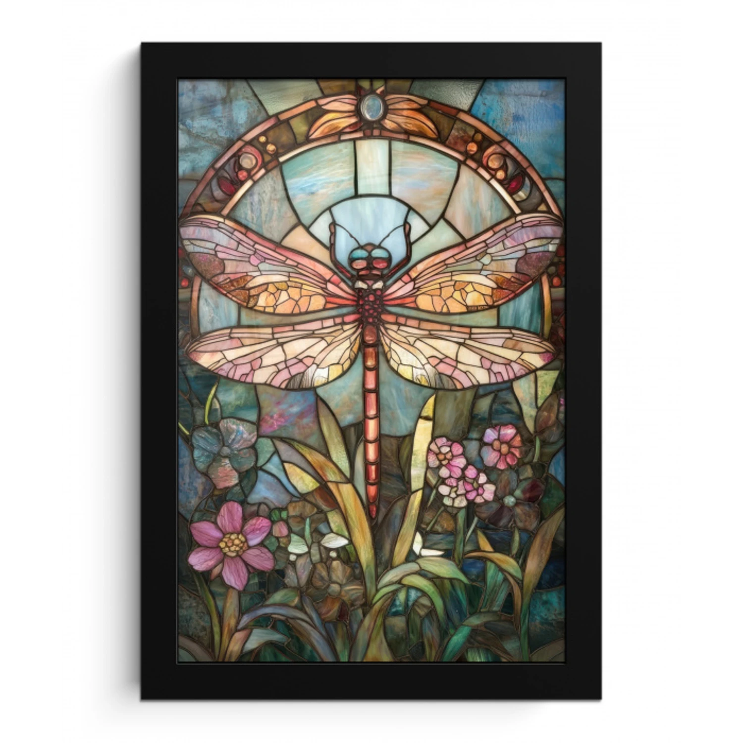 Libelle - Mozaïek - Bloemen - Kleurrijk fotolijst zwart zonder passe partout klein -3d