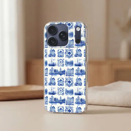 Huizen - Schepen - Blauw Telefoonhoesje iPhone 17 Pro klein 878 -sfeer2