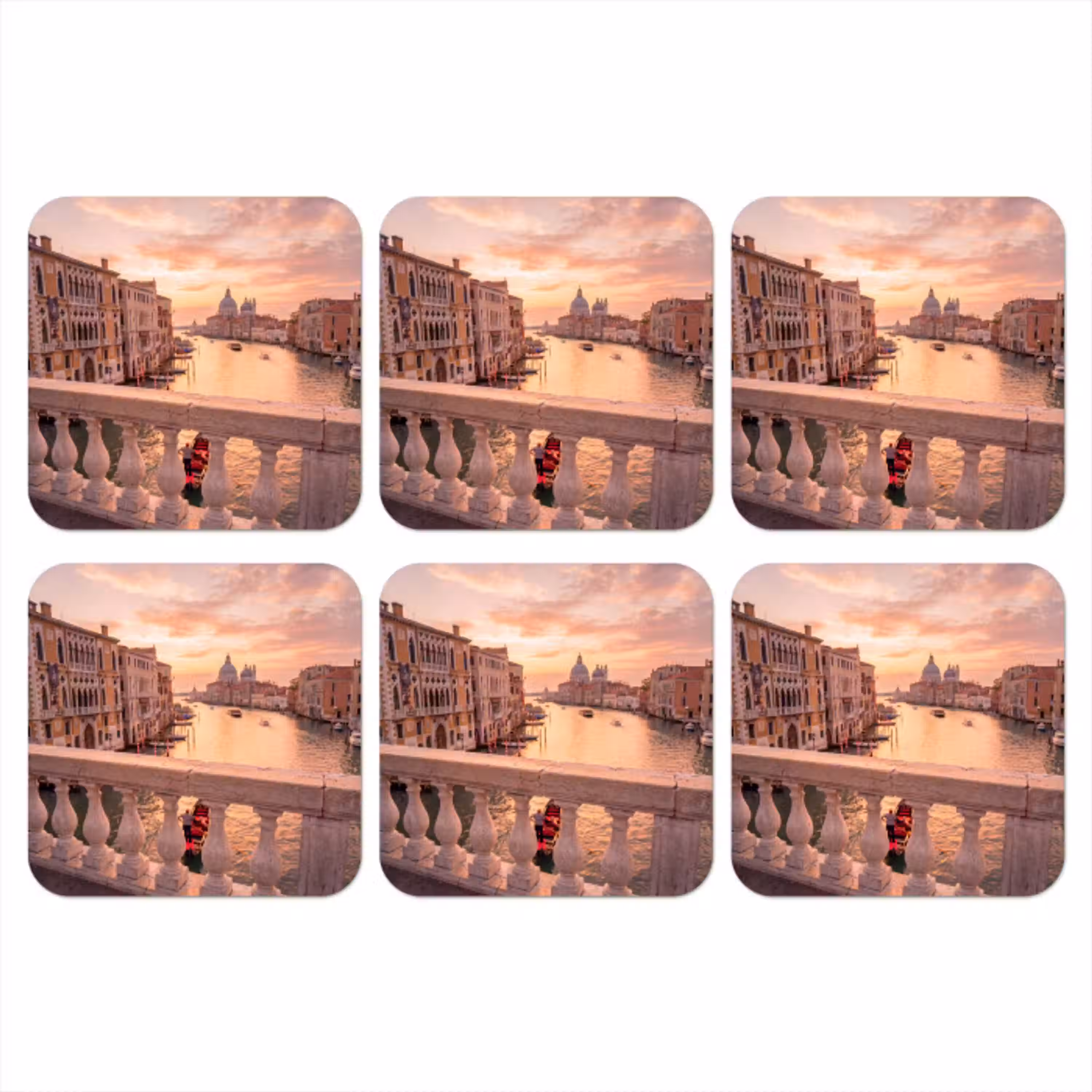 Stad - Venetië - Kanaal - Zonsopgang - Architectuur - Goud onderzetter kurk middel -3d
