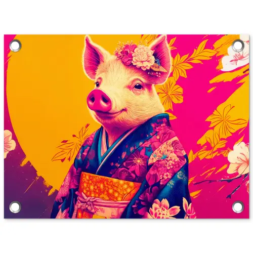 Varken - Bloemkroon - Kimono - Abstract tuinposter los doek klein -3d