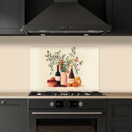 Wijnflessen - Takken - Sinaasappels keuken achterwand spatscherm klein -sfeer1