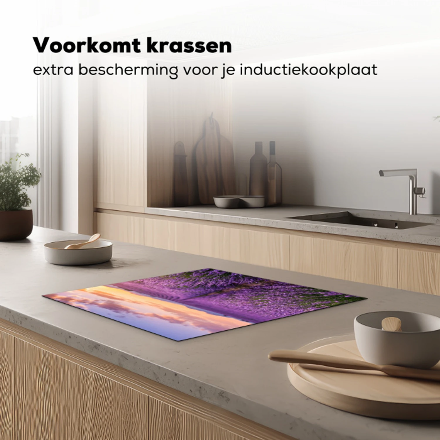 Lavendel - Veld - Natuur - Paars Inductie beschermer vinyl 3mm middel -sfeer1