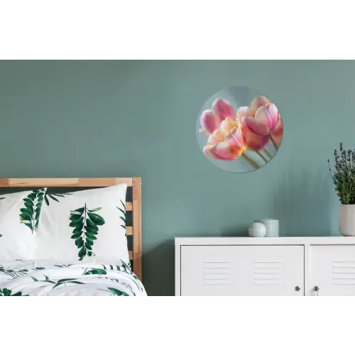 Tulpen - Roze - Stelen Wandcirkel aluminium klein -slaapkamer