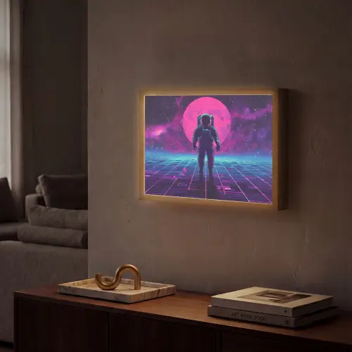 Astronaut - Maan - Roze - Sterrennevels Light Box met batterij (Wandlamp) middel -sfeer1