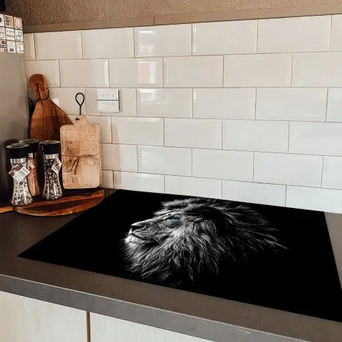 Zwart Wit - Leeuw - Kop - Dieren Inductie beschermer vinyl 3mm klein -sfeer3