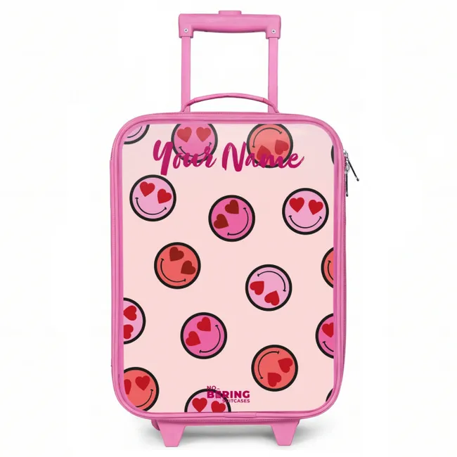Kids' Suitcases with name Pink - Heart - Smiley - Pattern