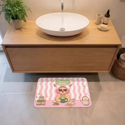 Matcha - Hond - Roze - Groen Badmat klein -sfeer1