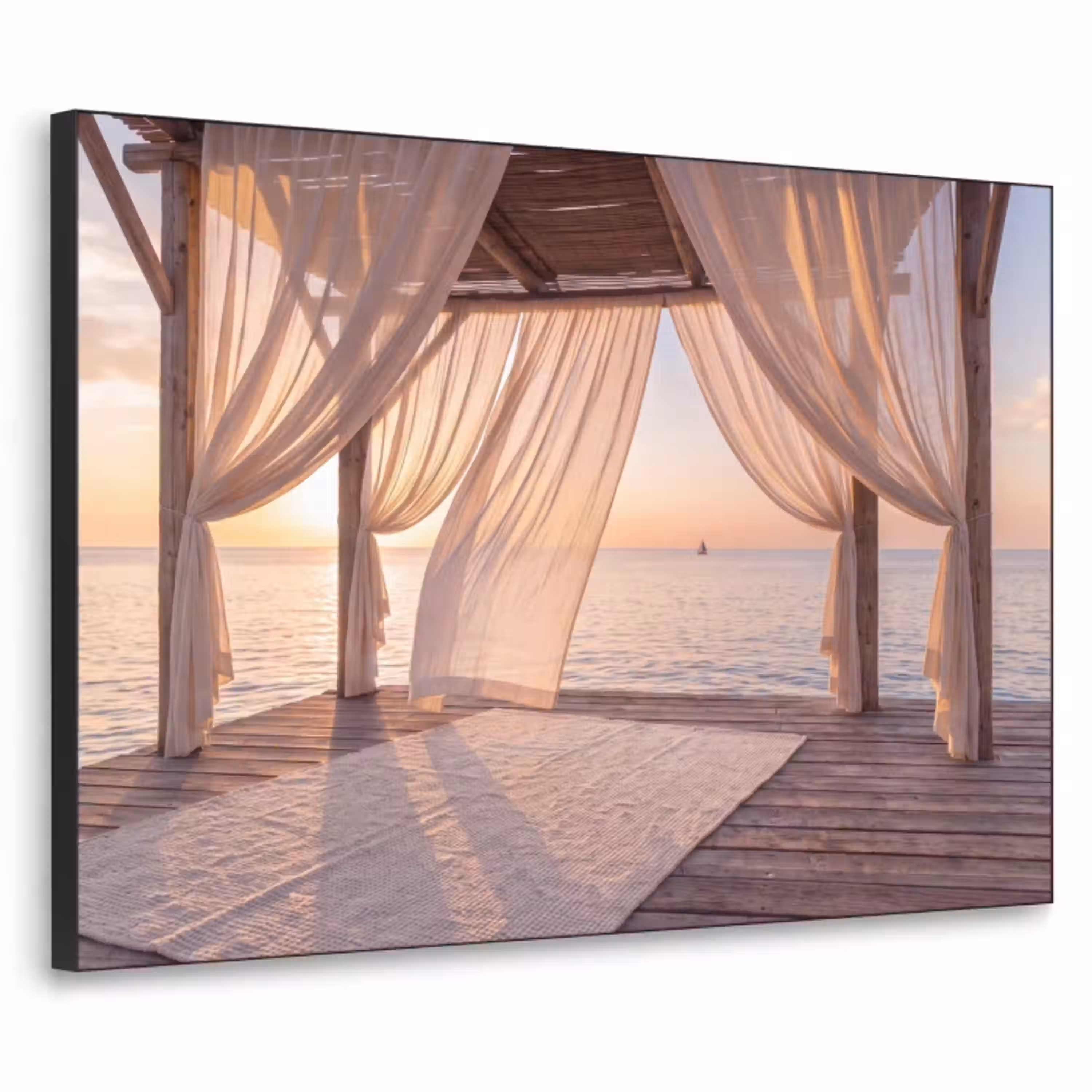 Overkapping - Zee - Zonsondergang - Vakantie - Rust Textielframe zwart klein -3d