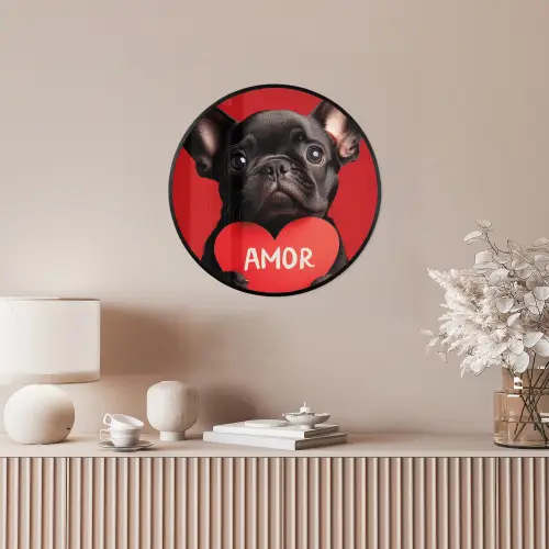 Amor - Hond  - Hartje - Rood Fotolijst rond zonder passe partout klein -sfeer3